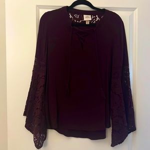 Knox Rose Purple Blouse with Flowing Embroidered Sleeves
